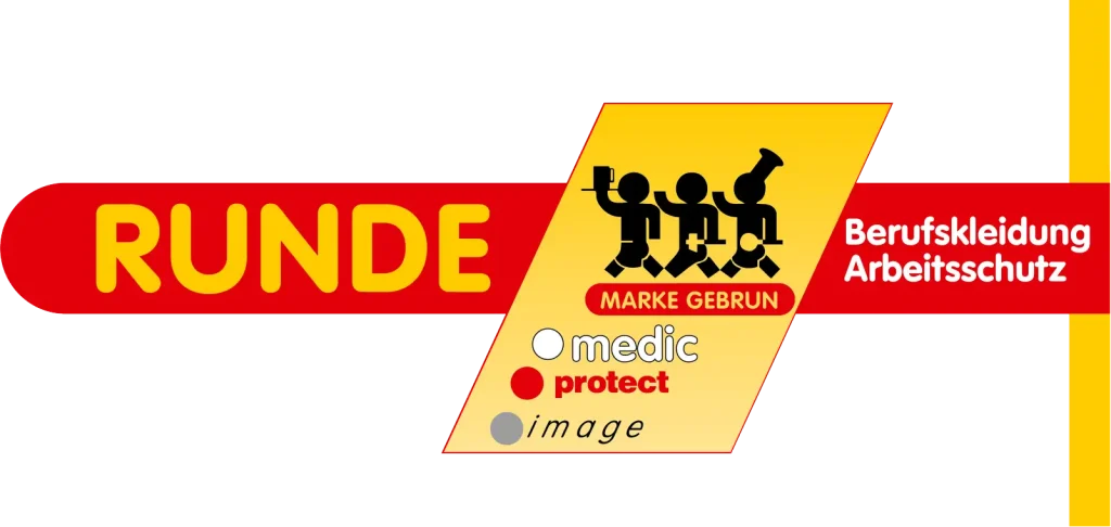 Logo der Runde GmbH mit drei Piktogrammen von Personen in verschiedener Arbeitskleidung