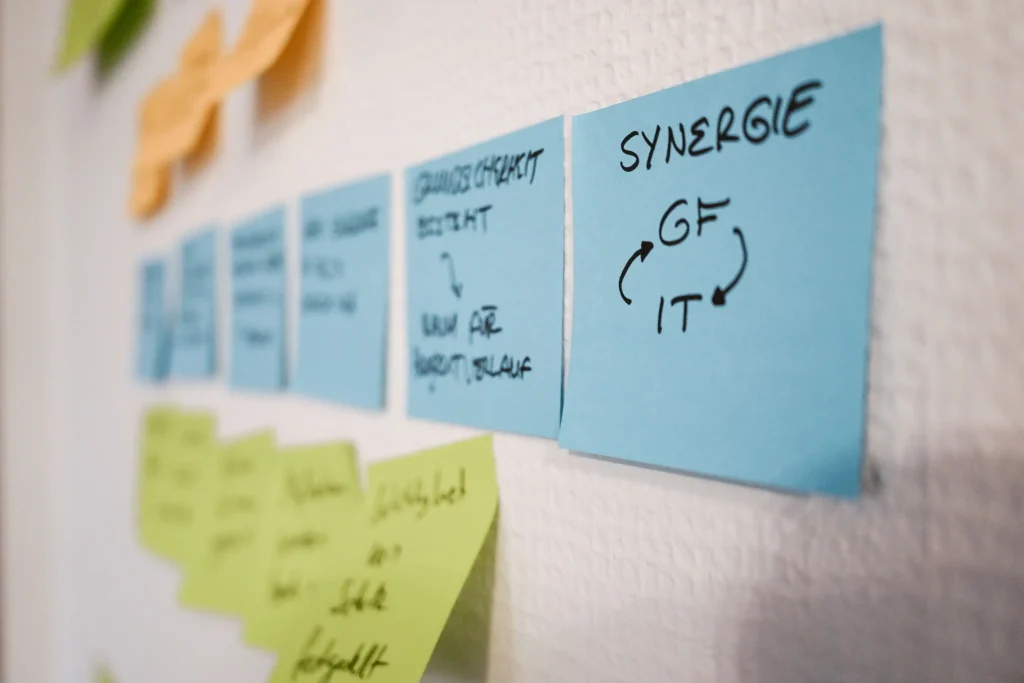 Post-Its mit Ideen zur Stärkung der Datensicherheit