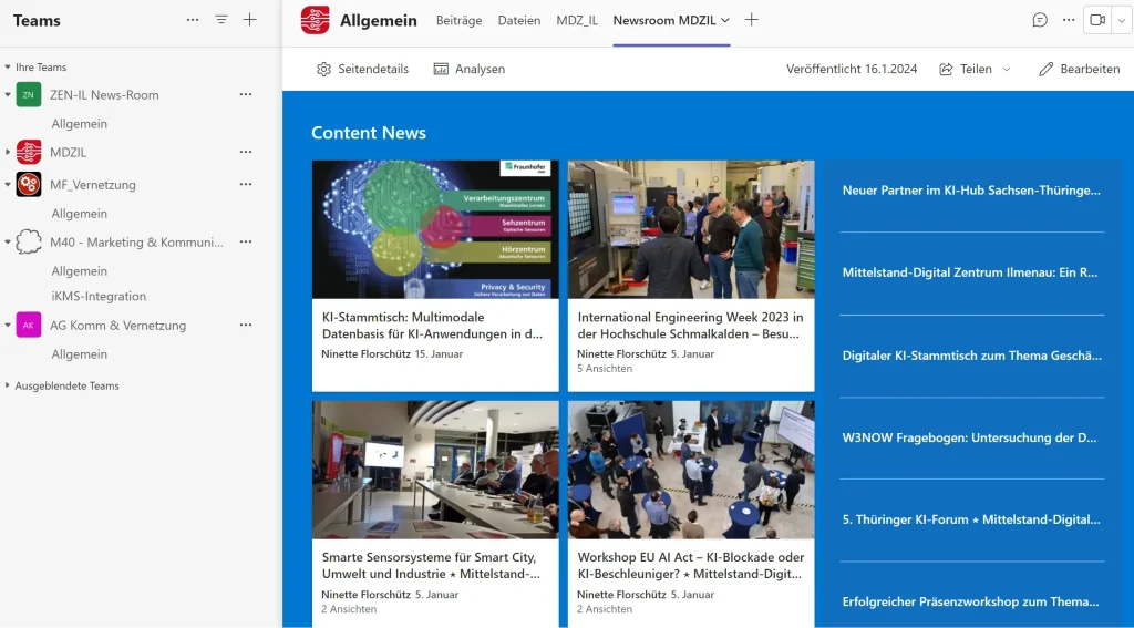 Verbindung von Information & Interaktion: Der interne Newsroom im Teams-Dashboard