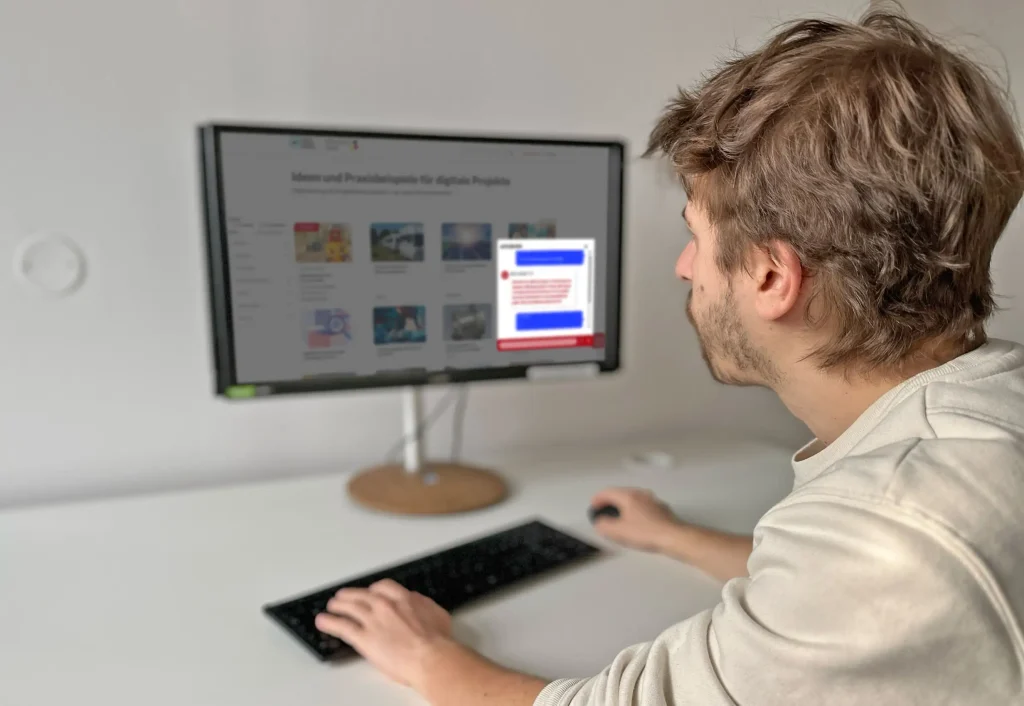 Mithilfe des Konversationsinterfaces können Nutzer*innen intuitiv passende Digitalisierungsprojekte finden