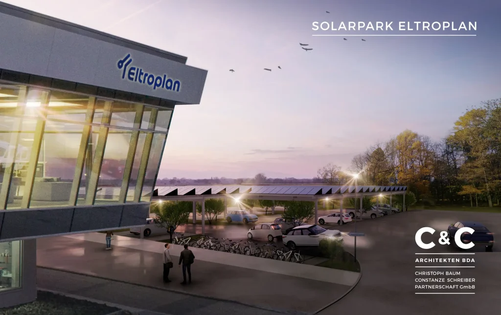 Architektenentwurf des PV-Carports für das Unternehmen Eltroplan