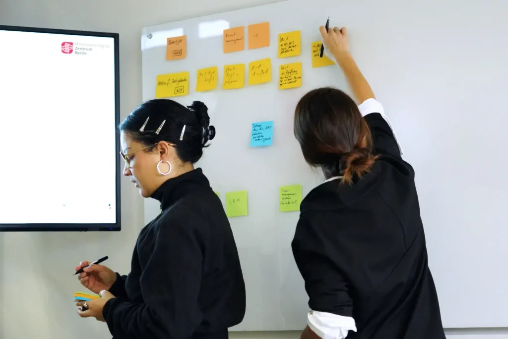 Im Workshop werden Abläufe und IT-Systeme wie CRM und Eventmanagementsystem gemeinsam visualisiert und für die KI-Automatisierung analysiert.