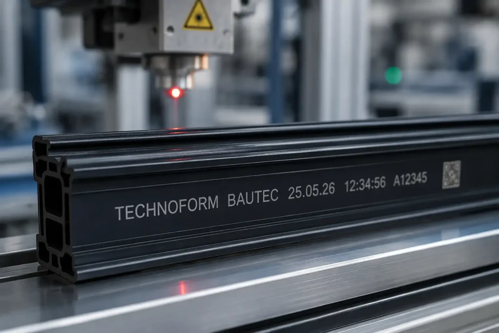 Laserbeschriftetes schwarzes Kunststoffprofil