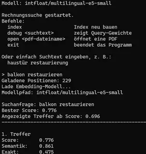 Bild einer semantischen Textsuche mit Trefferbewertungen
